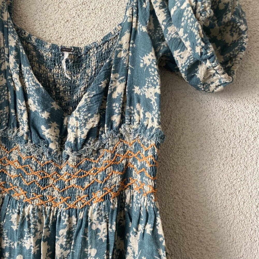 Free People Printed Ellie Maxi Dress Green Floral Smocked Peasant Size Small - Picture 8 of 13